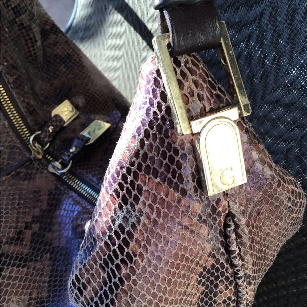 G.I.L.I. Brown Python Leather MILANO Hobo Shoulder Bag